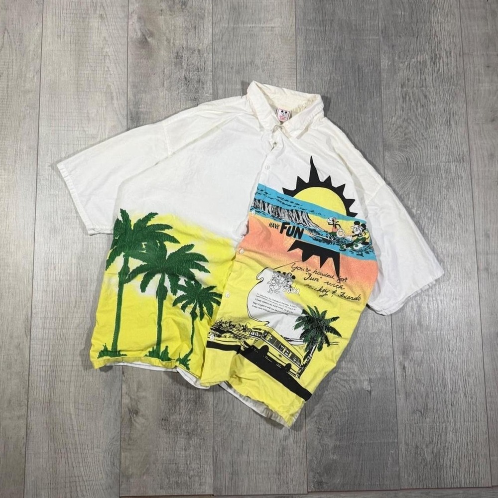 Vintage 90s rare grail aop Disney summer button up t shirt Size measures XL